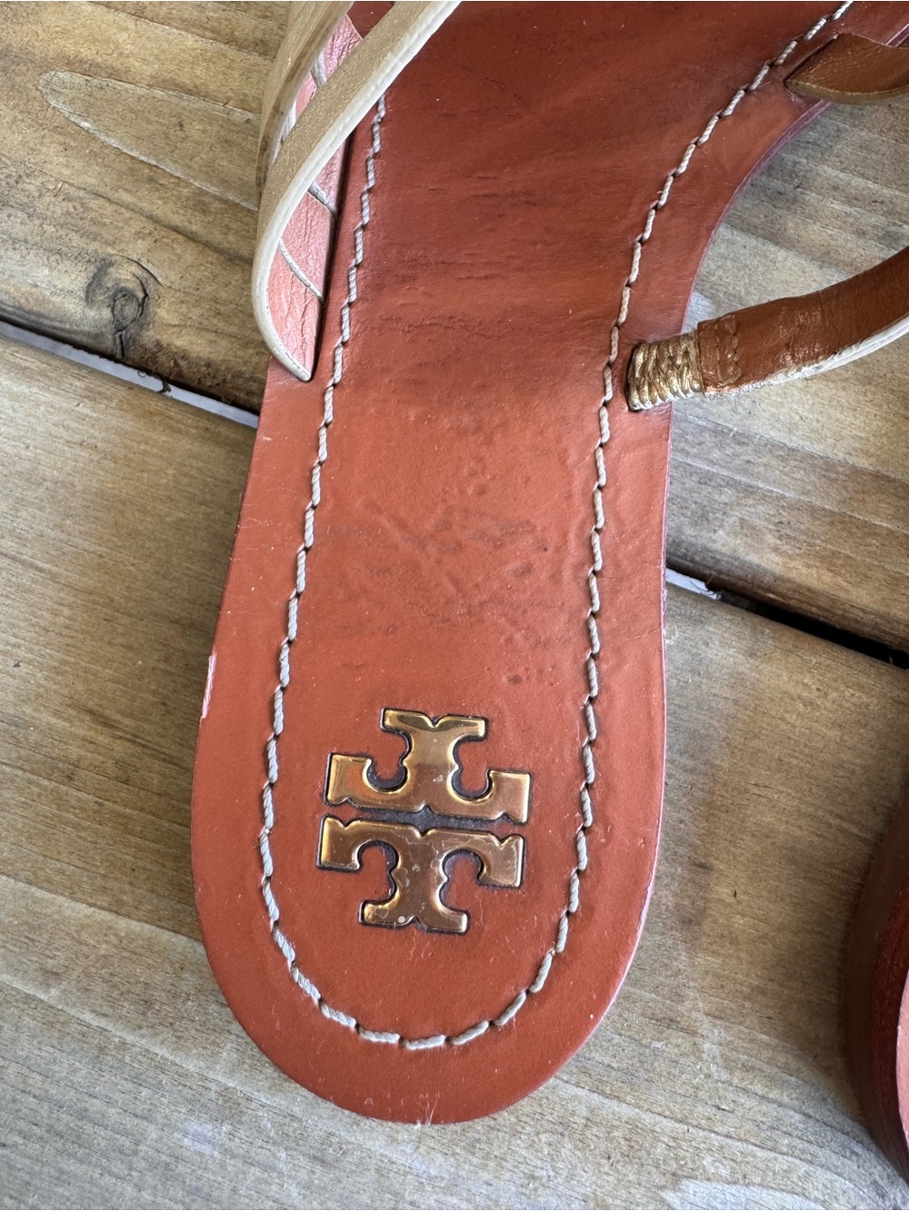 Tory Burch Metallic Gold Multi-Strap Leather Slide Sandals - Picture 6 of 7
